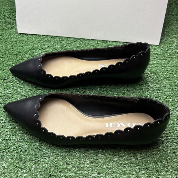 NEW Coach Jill Leather Scalloped Black Flats size 5 Leather Slip On - Picture 3 of 8